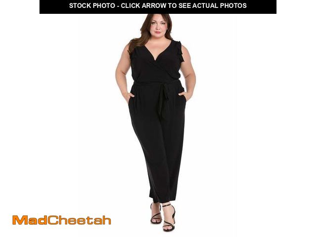 Lot 74-12866323 - Versatile Black ITY Fabric Jumpsuit with Ruffled Shoulders and Tied Waist - Plus 16W - UNUSED