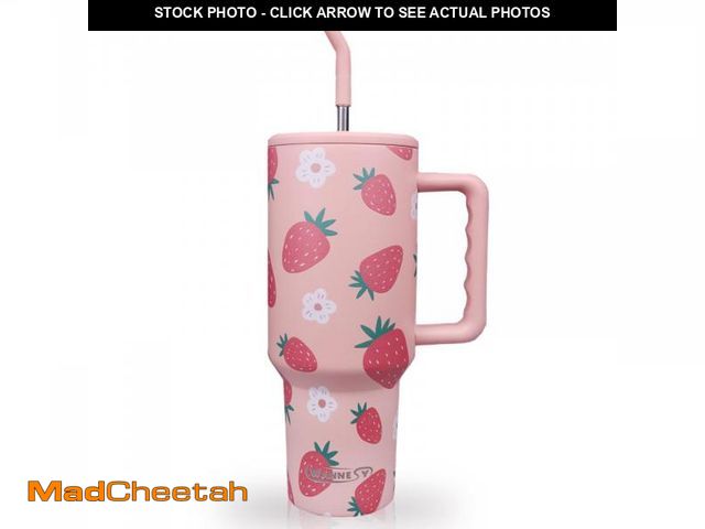 Lot 74-12302611 - 40 oz Cute Strawberry Tumbler with Handle and Straw Lid Strawberry Themed Gifts for Women Girls Doub...
