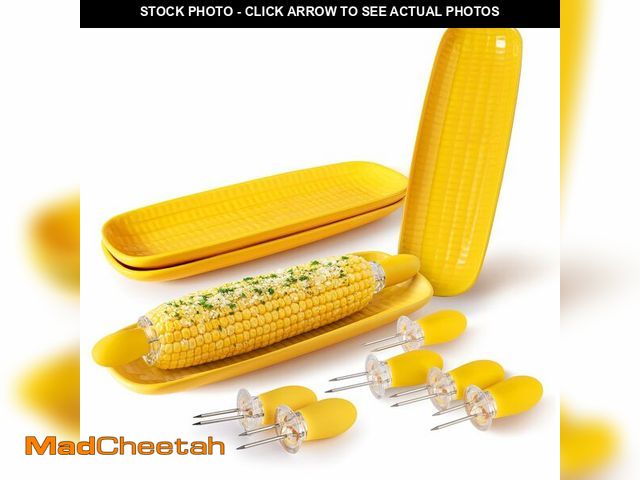 Lot 74-14474990 - DOWAN 3D Embossed Corn on the Cob Dishes, Set of 4 with 8 Corn Cob Holders - 9.2" Ceramic Corn Trays...
