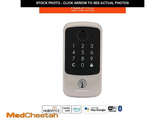 Lot 74-14319774 - Defiant Square Fingerprint Satin Nickel Electronic Single Cylinder Deadbolt Wi-Fi Enabled Powered by...