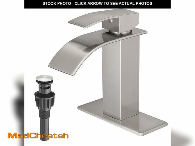 Lot 74-14066172 - VOTON Waterfall Bathroom Faucets Brushed Nickel Modern Single Handle Sink Faucet for 1 or 3 Holes wi...