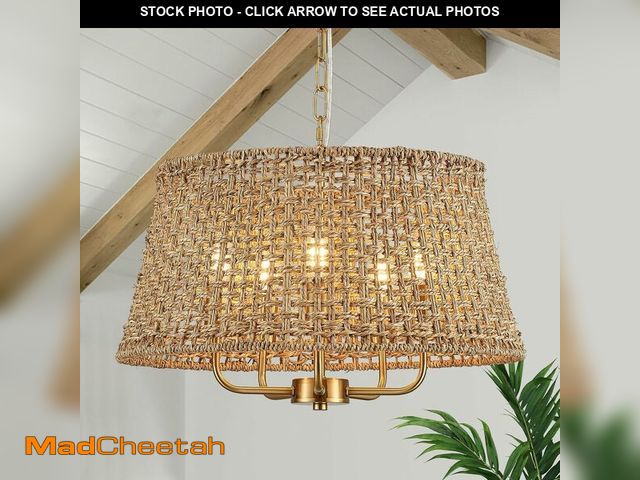 Lot 74-14204782 - YOMECOO Hand-Woven Rattan Chandelier Vintage Farmhouse Boho Bamboo Chandeliers Light Fixture Retro D...