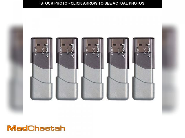 Lot 74-12441037 - PNY 64GB Turbo AttachÃÂ© 3 USB 3.0 Flash Drive, Silver (Pack of 5) - USED