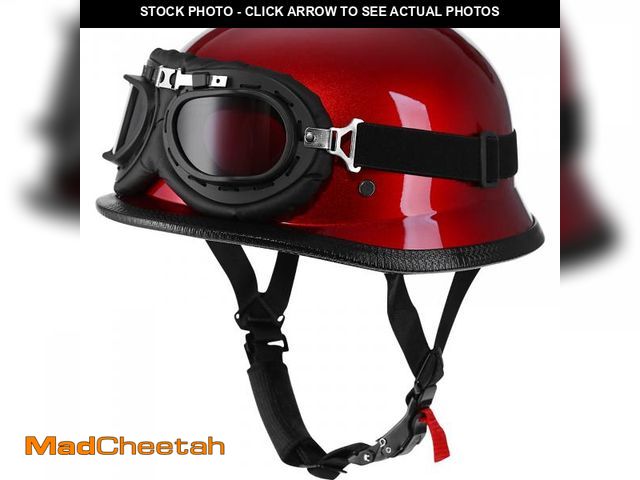Lot 74-12315521 - Yesmotor Helmet Half Shell German Motorcycle Helmet with Cycling Glasses - DOT Approved (Medium, Red...