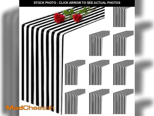 Lot 74-12449294 - 10 Pack Striped Table Runner Polyester Table Decor Classic Black and White Striped Table Runner Mode...