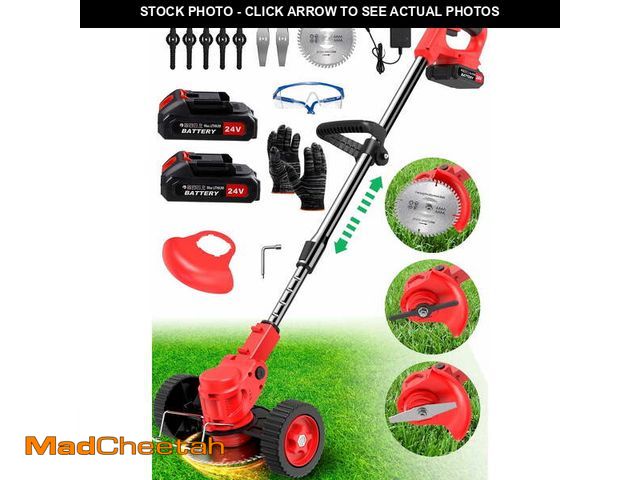 Lot 74-12677892 - TNTANTS Electric Weed Wacker, Cordless String Trimmer with Wheels, 2Pcs 24V Batteries, 3 Types of Bl...
