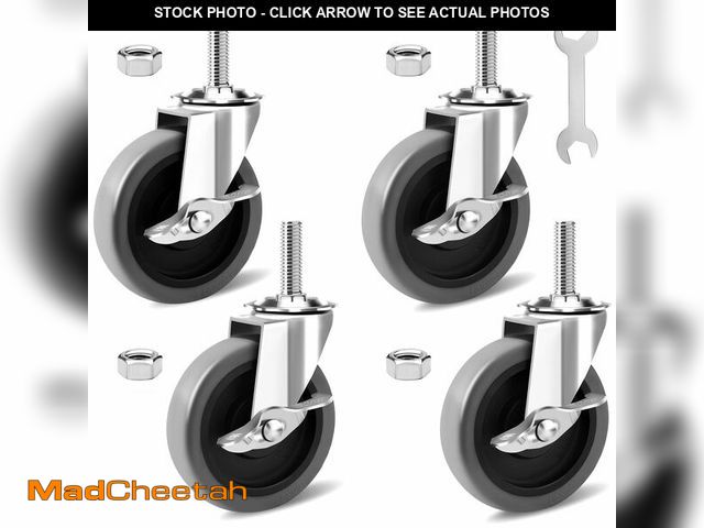 Lot 74-13622551 - Besitu 4 Inch Caster Wheels, 1/2"-13 Inch Course Threaded Stem Caster Set of 4 with Side Brake, Heav...