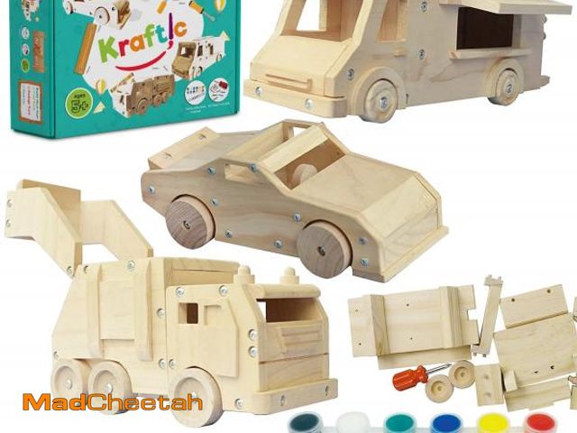 Lot 74-11552415 - Kraftic Woodworking Building Kit for Kids and Adults, 3 Educational DIY Carpentry Construction Wood ...