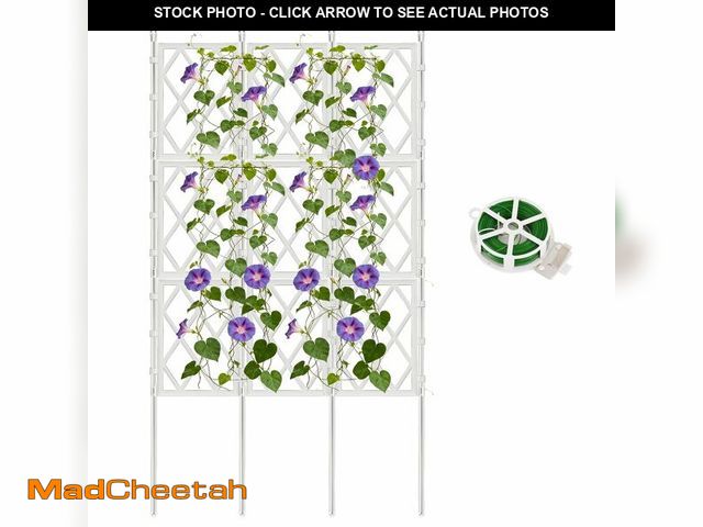 Lot 74-14146512 - DEVISEFUN 5.25FT Garden Trellis for Climbing Plants Outdoor, White Iron Pipe Support Fence, Metal Wa...