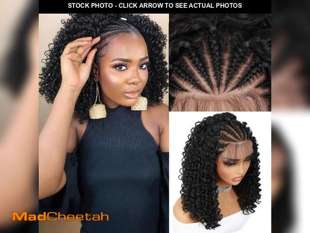 Lot 74-12306403 - Fancy Hair Cornrow with Curly Hair Wig HD Lace Front Braided Wig with Baby Hair Pre Plucked Glueless...