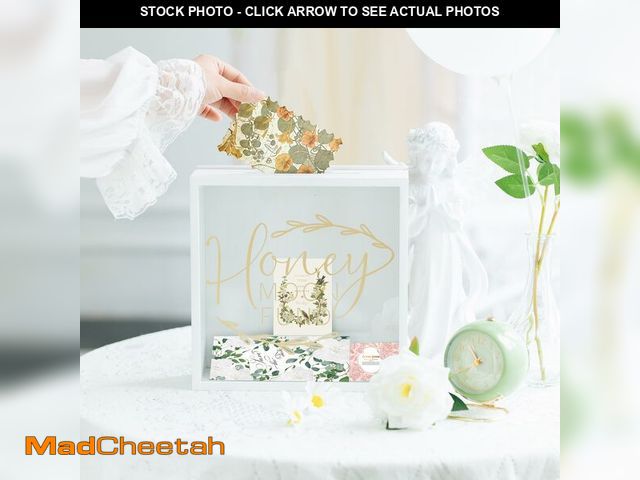 Lot 74-12711037 - Defined Deco 9.25"x9.25" Honeymoon Fund Box, White Wood Wedding Money Box,Wedding Card Boxes for Rec...