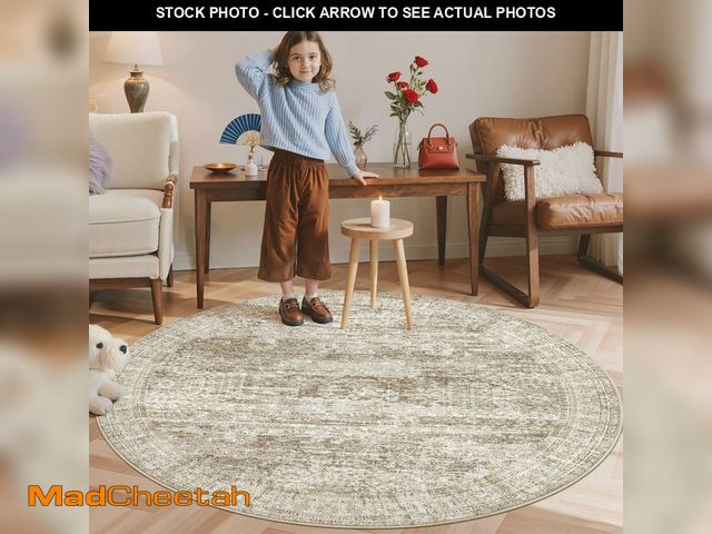 Lot 74-14385243 - Soalmost 5x5 Brown Round Rug 5ft Living Room Circle Rug Vintage Round Area Rug Non Slip Indoor Carpe...