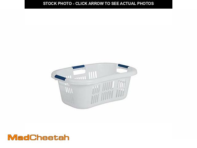 Lot 74-12664612 - Rubbermaid Large Hip-Hugger Laundry Basket/Hamper, 1.5-Bushel, White, Stackable Storage Bin/Organize...