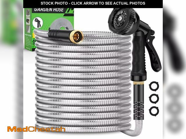 Lot 74-14147700 - Garden Hose 50ft, Heavy Duty Stainless Steel Water Hose with 10 Functional Nozzles, No Kink, Lightwe...