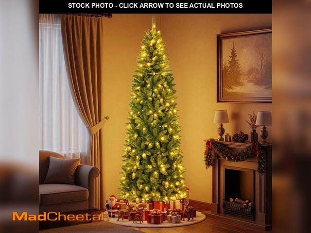 Lot 74-12887933 - JUSTLET Christmas Tree, 6FT Artificial Christmas Tree W/ 750 PVC Branch Tips, 200 Warm White Lights,...