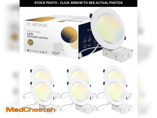 Lot 74-11545574 - 4 Pack 6 Inch Gimbal LED Recessed Lighting with Junction Box, 5CCT 2700K-6000K Selectable, 360degree...