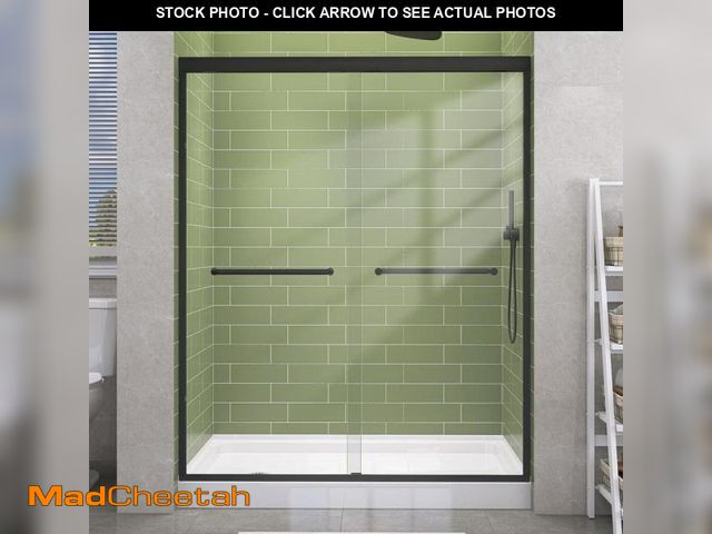 Lot 74-12161961 - Getpro 56 in.-60 in. W x 72 in. H Double Sliding Framed Shower Door in Matte Black with 1/4 in. (6 m...