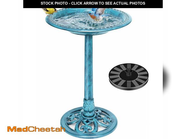 Lot 74-14350763 - SPECSTAR Bird Bath, Polyresin Antique Outdoor Blue Garden Birdbath and Solar Powered Round Pond Foun...