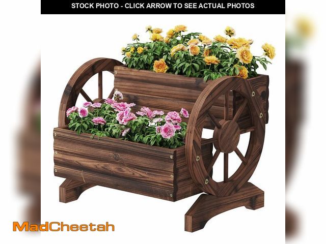 Lot 74-13990636 - FILWH Wooden Wagon Planters for Outdoor Plants, Flower Cart, Wood Planter Boxes Outdoor, Backyard De...