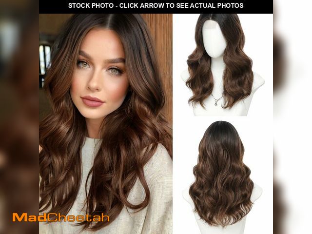 Lot 74-12704138 - Niceone Hair 18 Inch Ombre Brown Wig for Women, Middle Part Medium Length Wavy Synthetic Hair Wig, U...