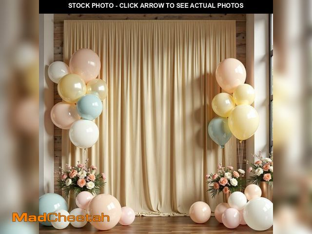 Lot 74-12696953 - 10 ft x 10 ft Wrinkle Free Champagne Backdrop Curtain for Parties, 2 Panels 10ft Polyester Champagne...