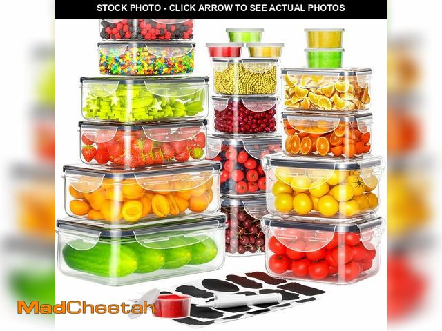 Lot 74-14205485 - 40 PCS Food Storage Containers with Lids Airtight (20 Containers &amp; 20 Lids), Plastic Storage Mea...