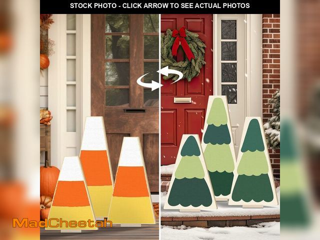 Lot 74-13040505 - Meooeck 3 Pcs Two Sided Christmas Fall Wood Porch Sign for Front Door Large Standing Christmas Porch...