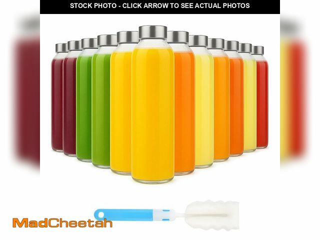 Lot 74-12707981 - [12 Pack]18 oz Glass Water Bottles with Lids, Juice Bottles, Clear glass juice bottle for juicing, E...