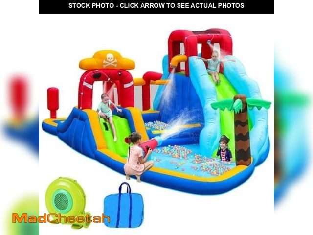 Lot 74-12073222 - Neche Inflatable Water Slide Bouncy House with Blower  222 X 135 X 82 Inches  11-in-1 Extra Long Wat...