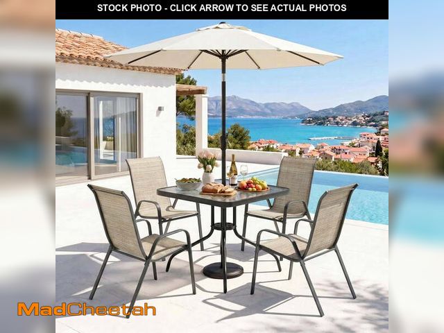 Lot 74-14350764 - Pirecart 5-Piece Outdoor Patio Dining Set with 4 Textilene Chairs and Square Table, Brown (Umbrella ...