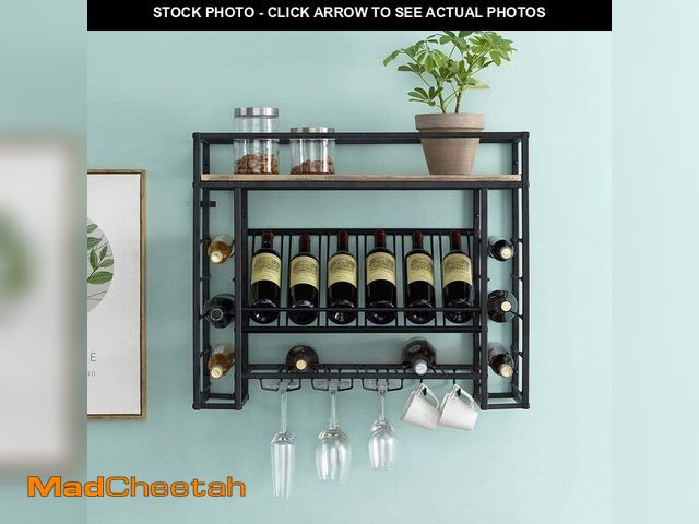 Lot 74-13696952 - O&amp;K FURNITURE 31" Industrial Wine Racks Wall Mounted with Stem Glass and Mug Holder, Hanging Win...