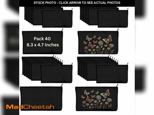 Lot 74-14058310 - Cruleen 40 PCs 8.3x4.7 Black canvas Zipper Pouch, Makeup Bags Bulk Pencil Pouch with Sturdy ZipperÃ¢...