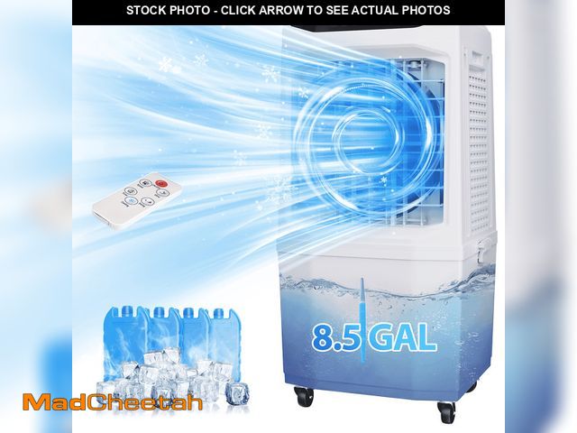 Lot 74-14437785 - Evaporative Air Cooler,1500 CFM Portable Air Cooler Fan with 4 Ice Packs, 8.5 Gallon Tank, 90Â° Osci...