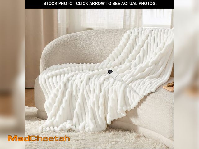Lot 74-12709785 - Bedsure Heated Blanket Electric Throw - Thick Striped Flannel Electric Blanket, Heating with 4 Time ...