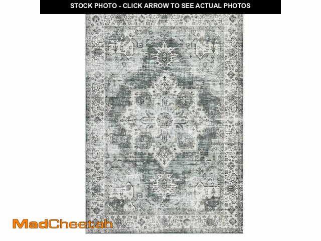 Lot 74-12763339 - Garvee Ultra-Thin Washable Vintage Floral Rug Soft Non-Slip for Bedroom Living Room Office Green 5 f...