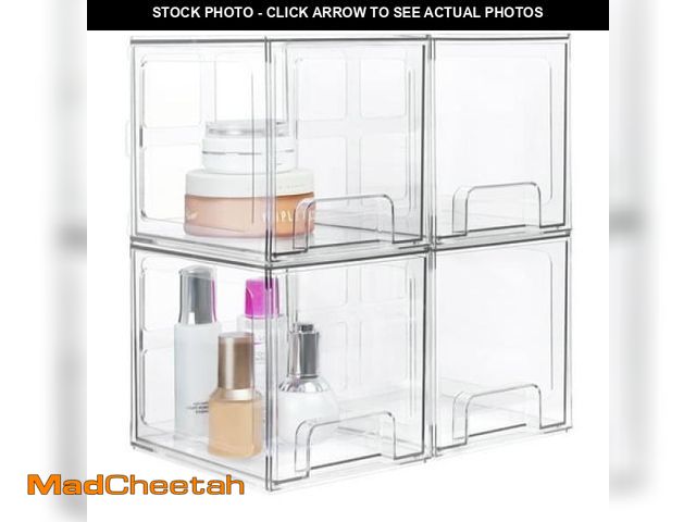 Lot 74-12158245 - TALL Stackable Makeup Storage Drawers  Vtopmart 4 Pack Acrylic Bathroom Organizers  Clear Plastic St...