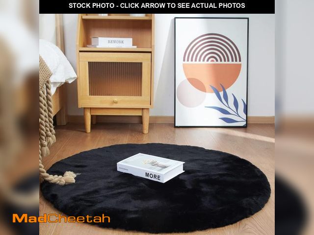Lot 74-9875852 - Ghouse Faux Rabbit Fur Round Rug 3ft Black Round Rugs for Bedroom Decor Fluffy Area Rugs for Living ...
