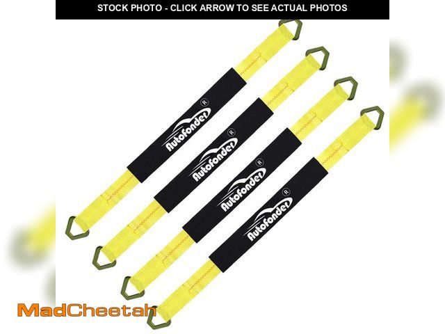 Lot 74-14331322 - Autofonder 4 Pack 2" x36'' Premium Axle Straps Tie Downs with D-Ring Adjustable Tire Wheel Tie Down ...