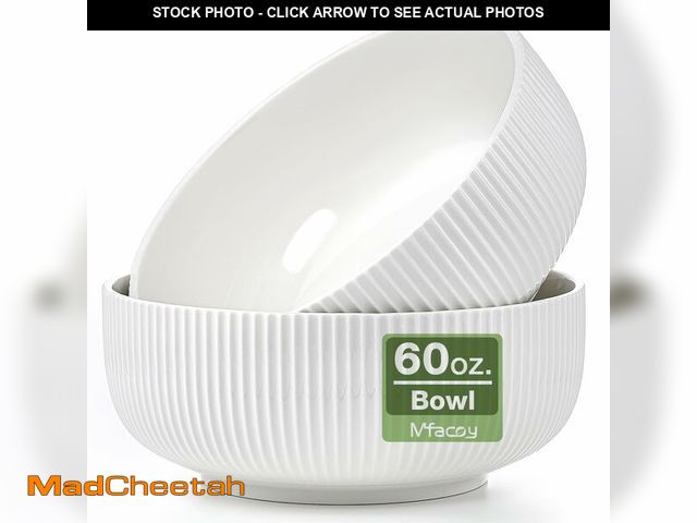 Lot 74-12703525 - Mfacoy 2 Pack Salad Bowl, 8 inch 60 oz Large Serving Bowl Set, Deep Bowl for Kitchen, White Ceramic ...