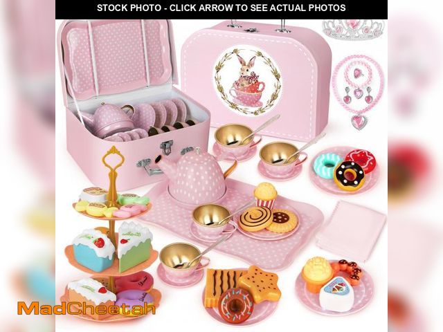 Lot 74-11551478 - iAOVUEBY Tea Party Set for Little Girls, 49PCS Princess Tea Time Toys Including Tea Set Dessert Carr...