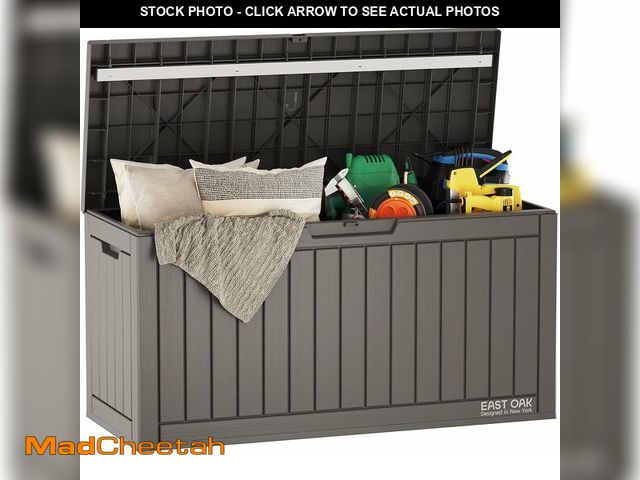 Lot 74-13696507 - EAST OAK Outdoor Storage Box, 60 Gallon Deck Box Indoor and Outdoor Use, Waterproof Resin Storage Bi...