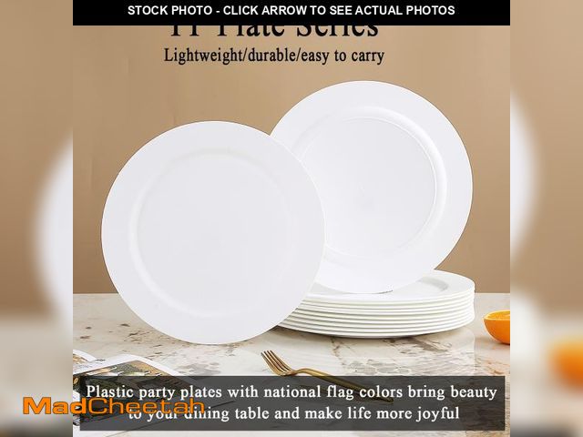 Lot 74-12490764 - ReaNea White 10" Flat Plastic Plates Set of 12 Pieces, Unbreakable and Reusable Light Weight Dinner ...