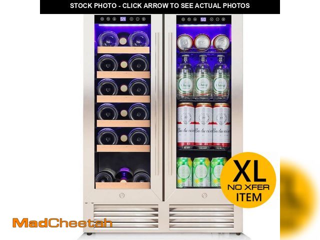 Lot 74-14252933 - COWSAR 24 in. Dual Zone 18-Wine Bottles and 56-Cans Beverage and Wine Cooler in Silver - UNUSED