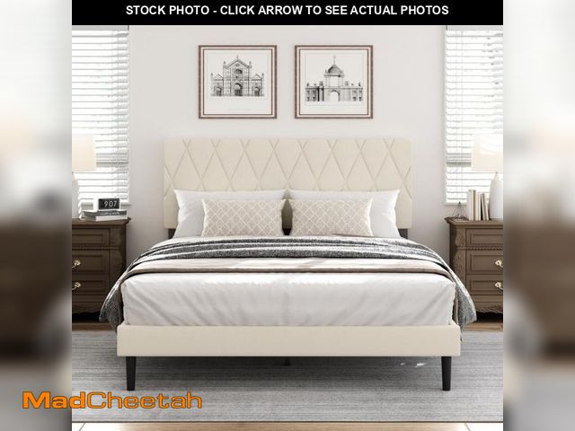 Lot 74-12161234 - CXVX Queen Size Bed Frame with Diamond Tufted Headboard, Velvet Upholstered Platform Bed and Wooden ...