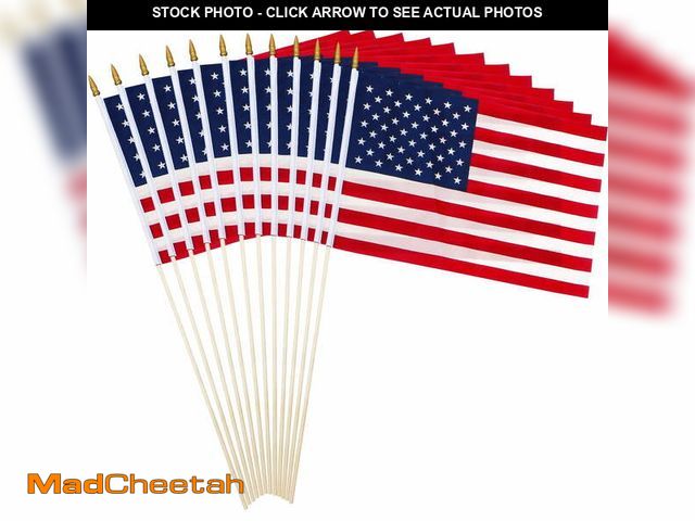 Lot 74-14307712 - Anley Pack of 12 USA Stick Flag - 18" x 12" Handheld America Gravemarker Stick Flags - 30" Solid Woo...