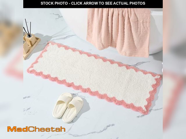 Lot 74-12976188 - ORTIGIA Long Cute Scalloped Bathroom Rugs Runner, Fun White and Pink Plush Microfiber Scallop Bath M...