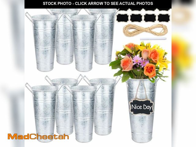 Lot 74-14330619 - 8Set Galvanized 10 Inch Metal Vases for Flowers, Rustic Flower Bucket Vases with Small Chalkboard La...