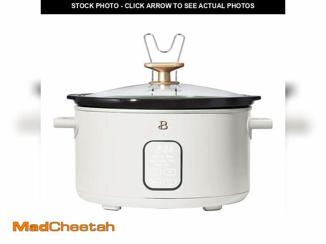 Lot 74-12858013 - (DENTED) Beautiful 6 Qt Programmable Slow Cooker, White Icing by Drew Barrymore - USED