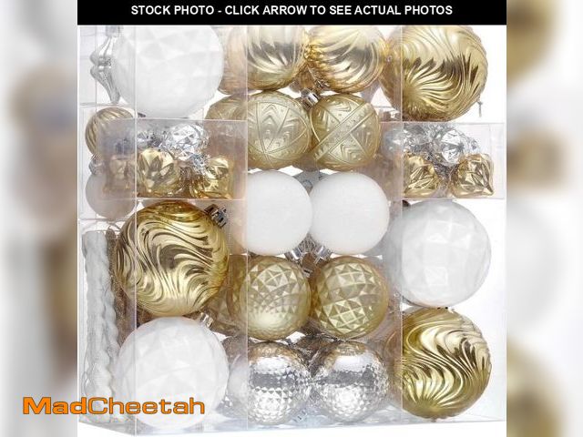 Lot 74-12400854 - Valery Madelyn 100ct Christmas Tree Decorations Ball Ornament Set for Fall Halloween, White and Gold...