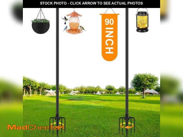 Lot 74-12977799 - SINLEY Double Shepherds Hook for Outdoor with 5 Prong Base 90 Inch Heavy Duty Two Sided Bird Feeder ...